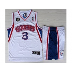 Philadelphia 76ers 3 Allen Iverson White 10th Throwback M&N Soul Swingman NBA Jersey Short Suits