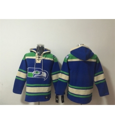Men Seattle Seahawks Blank Royal Ageless Must Have Lace Up Pullover Hoodie