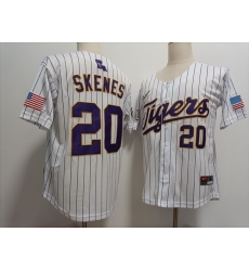 Men LSU Tigers #20 Paul Skenes White Strips Baseball Stitched NCAA Jersey