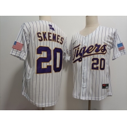 Men LSU Tigers #20 Paul Skenes White Strips Baseball Stitched NCAA Jersey