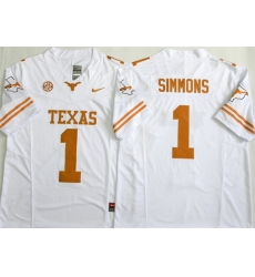 Men Texas Longhorns  1 Colin Simmons White 2026 F U S E  Stitched Jersey