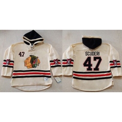 Men Chicago Blackhawks 47 Rob Scuderi Cream Heavyweight Pullover Hoodie Stitched NHL Jersey