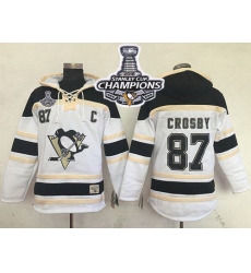 Men Pittsburgh Penguins 87 Sidney Crosby White Sawyer Hooded Sweatshirt 2016 Stanley Cup Champions Stitched NHL Jersey