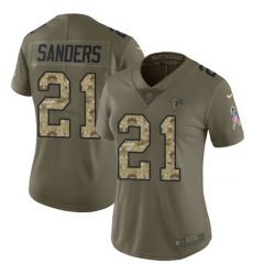 Nike Falcons #21 Deion Sanders Olive Camo Womens Stitched NFL Limited 2017 Salute to Service Jersey