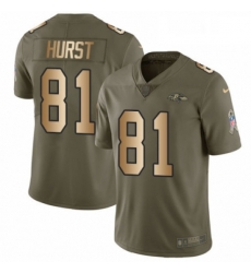 Mens Nike Baltimore Ravens 81 Hayden Hurst Limited Olive Gold Salute to Service NFL Jersey