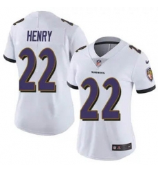 Women Baltimore Ravens 22 Derrick Henry 2023 F U S E White Vapor Limited Football Stitched Jersey