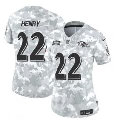 Women Baltimore Ravens 22 Derrick Henry 2024 F U S E Arctic Camo Salute To Service Limited Stitched Football Jersey