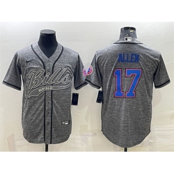 Men Buffalo Bills 17 Josh Allen Grey With Patch Cool Base Stitched Baseball Jersey