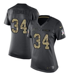 Nike Bills #34 Thurman Thomas Black Womens Stitched NFL Limited 2016 Salute to Service Jersey