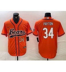 Men Chicago Bears 34 Walter Payton Orange With Patch Cool Base Stitched Baseball Jersey 2