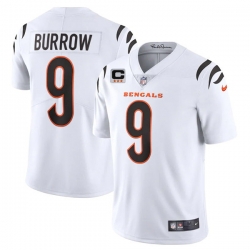 Men Cincinnati Bengals 2022 #9 Joe Burrow White With 3-star C Patch Vapor Limited Stitched NFL Jersey