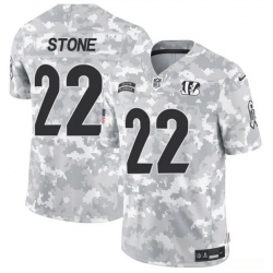 Men Cincinnati Bengals 22 Geno Stone 2024 F U S E Arctic Camo Salute To Service Limited Stitched Football Jersey