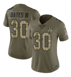 Nike Bengals #30 Jessie Bates III Olive Camo Womens Stitched NFL Limited 2017 Salute to Service Jersey