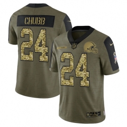 Men Cleveland Browns 24 Nick Chubb 2021 Salute To Service Olive Camo Limited Stitched Jersey