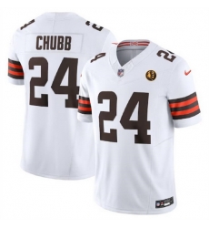 Men Cleveland Browns 24 Nick Chubb White 2023 F U S E  With John Madden Patch Vapor Limited Stitched Football Jersey