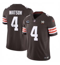 Men Cleveland Browns 4 Deshaun Watson Brown 2023 F U S E  With 1 Star C Patch And Jim Brown Memorial Patch Vapor Untouchable Limited Stitched Jersey