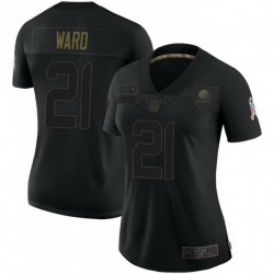 Women Cleveland Browns 21 Denzel Ward Black 2020 Salute To Service Jersey