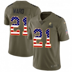 Youth Nike Cleveland Browns 21 Denzel Ward Limited Olive USA Flag 2017 Salute to Service NFL Jersey