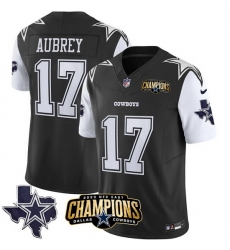 Men Dallas Cowboys 17 Brandon Aubrey Black White 2023 F U S E  NFC East Champions Patch Stitched Football Jersey