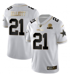 Men Dallas Cowboys 21 Ezekiel Elliott White Golden Edition With 1960 Patch Limited Stitched Jersey