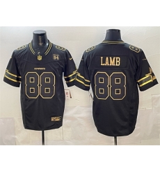 Men Dallas Cowboys 88 CeeDee Lamb Black Gold 2025 F U S E  94 Marshawn Kneeland Memorial Patch Vapor Limited Stitched Football Jersey