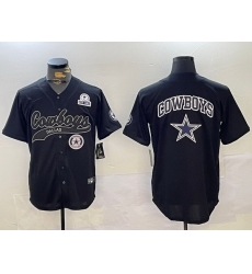 Men Dallas Cowboys Team Big Logo Black With Patch Cool Base Stitched Baseball Jersey 9