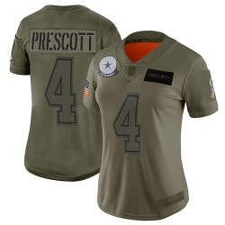 Women Cowboys 4 Dak Prescott Camo Stitched Football Limited 2019 Salute to Service Jersey