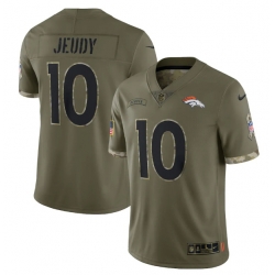 Men Denver Broncos 10 Jerry Jeudy Olive 2022 Salute To Service Limited Stitched Jersey