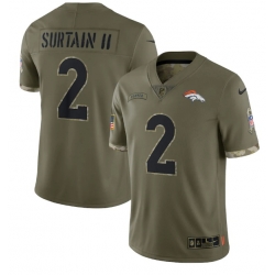Men Denver Broncos 2 Pat Surtain II Olive 2022 Salute To Service Limited Stitched Jersey