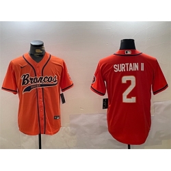 Men Denver Broncos 2 Pat Surtain II Orange Cool Base Stitched Baseball Jersey