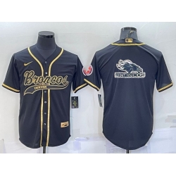 Men Denver Broncos Black Gold Team Big Logo With Patch Cool Base Stitched Baseball Jersey