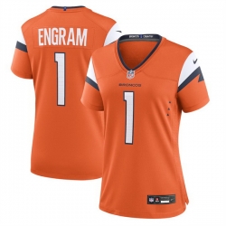 Women Denver Broncos 1 Evan Engram Orange 2025 Alternate Stitched Game Jersey 