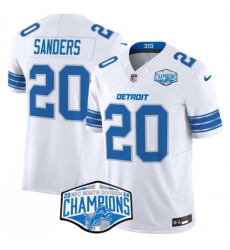 Men Detroit Lions 20 Barry Sanders White 2024 NFC North Champions F U S E  Vapor Limited Stitched Jersey