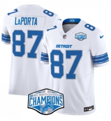 Men Detroit Lions 87 Sam LaPorta White 2024 NFC North Champions F U S E  Vapor Limited Stitched Jersey