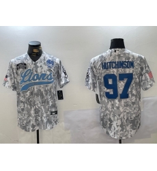 Men Detroit Lions 97 Aidan Hutchinson 2024 Arctic Camo Salute To Service Stitched Baseball Jersey 3