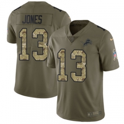 Youth Nike Lions #13 T J Jones Olive Camo Stitched NFL Limited 2017 Salute to Service Jersey