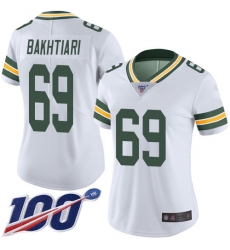 Women Packers 69 David Bakhtiari White Stitched Football 100th Season Vapor Limited Jersey