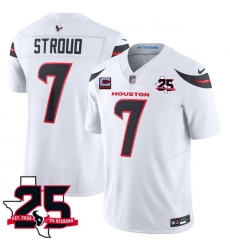 Men Houston Texans  7 C J  Stroud White 2026 With 25th Anniversary Patch And 4 Star C Patch F U S E  Vapor Limited Stitched Football Jersey