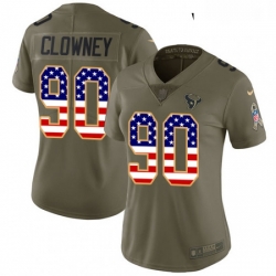 Womens Nike Houston Texans 90 Jadeveon Clowney Limited OliveUSA Flag 2017 Salute to Service NFL Jersey