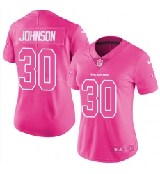 Womens Nike Texans #30 Kevin Johnson Pink  Stitched NFL Limited Rush Fashion Jersey