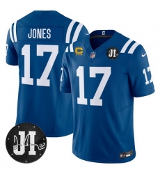 Men Indianapolis Colts 17 Daniel Jones Blue 2025 F U S E With 4 Star C Patch And Jim Irsay Patch Vapor Limited Stitched Football Jersey Men Indianapolis Colts 17 Daniel Jones Blue 2025 F U S E With 4 Star C Patch And Jim Irsay Patch Vapor Limited Stitched Football Jersey