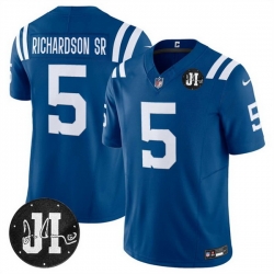 Men Indianapolis Colts 5 Anthony Richardson Blue 2025 F U S E  Jim Irsay Patch Vapor Limited Stitched Football Jersey