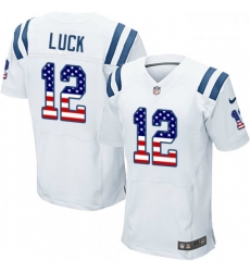 Men Nike Indianapolis Colts 12 Andrew Luck Elite White Road USA Flag Fashion NFL Jersey
