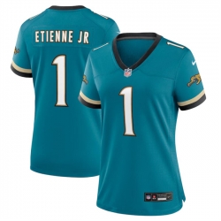 Women Jacksonville Jaguars 1 Travis Etienne JR Teal 2024 Prowler Throwback Vapor Limited Stitched Football Jersey