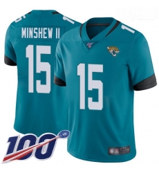 Jaguars #15 Gardner Minshew II Teal Green Alternate Youth Stitched Football 100th Season Vapor Limited Jersey