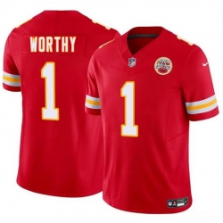 Men   Kansas City Chiefs 1 Xavier Worthy Red 2024 Draft F U S E  Vapor Untouchable Limited Stitched Football Jersey