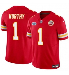 Men   Kansas City Chiefs 1 Xavier Worthy Red F U S E With Draft Patch Vapor Untouchable Limited Stitched Football Jersey