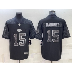 Men Kansas City Chiefs 15 Patrick Mahomes Black Reflective Limited Stitched Football Jersey