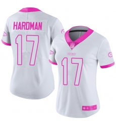 Women Chiefs 17 Mecole Hardman White Pink Stitched Football Limited Rush Fashion Jersey