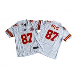 Women Kansas City Chiefs 87 Travis Kelce White 2023 F U S E  Vapor Untouchable Limited Stitched Jersey